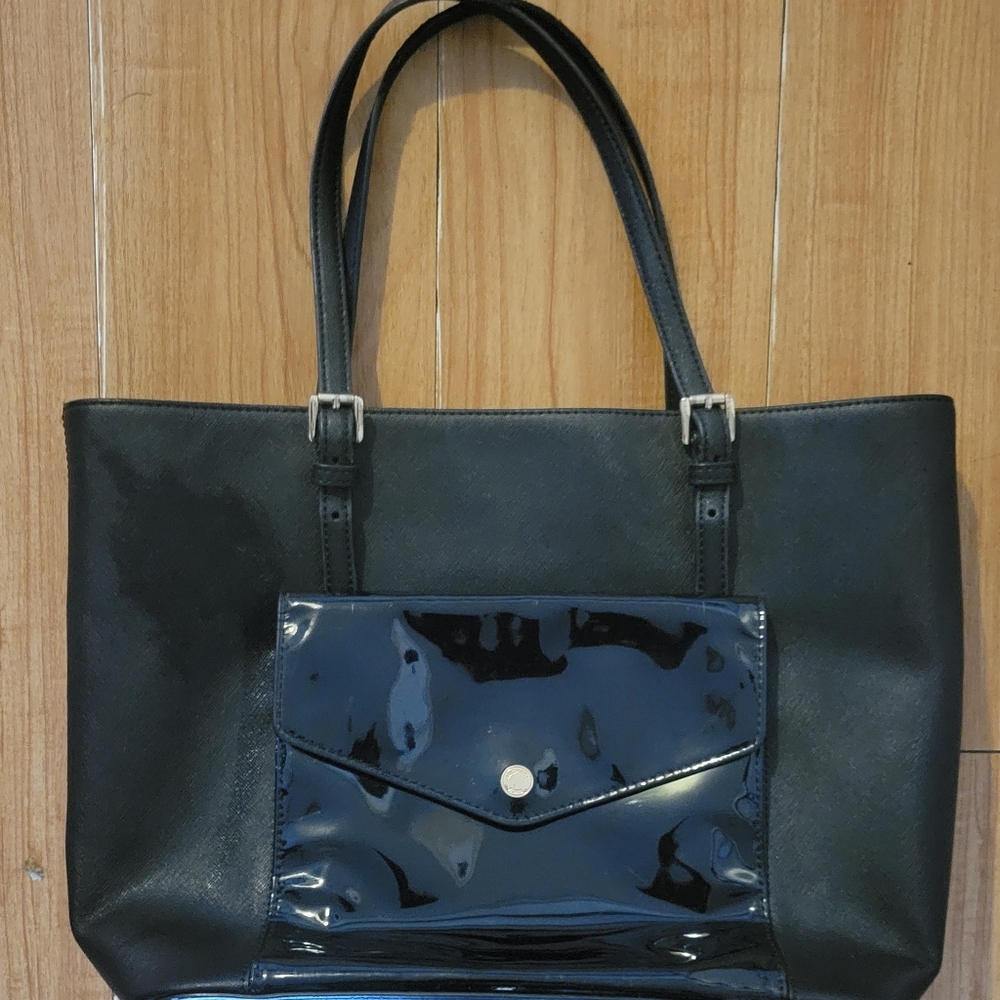 Michael Kors Large Saffiano Leather Tote with Patent Leather Pocket